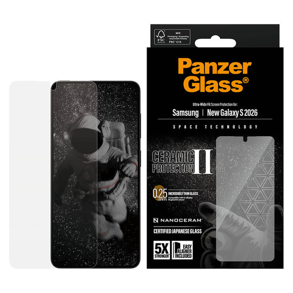 Kaljeno steklo UWF Ceramic z aplikatorjem za Samsung Galaxy S26, Prozorna, PanzerGlass