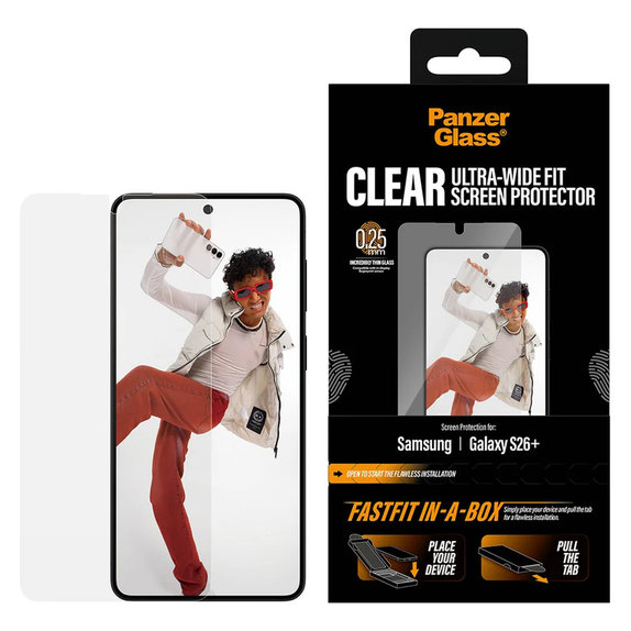 Kaljeno steklo UWF s Fastfit In-A-Box za Samsung Galaxy S26+, Prozorna, PanzerGlass