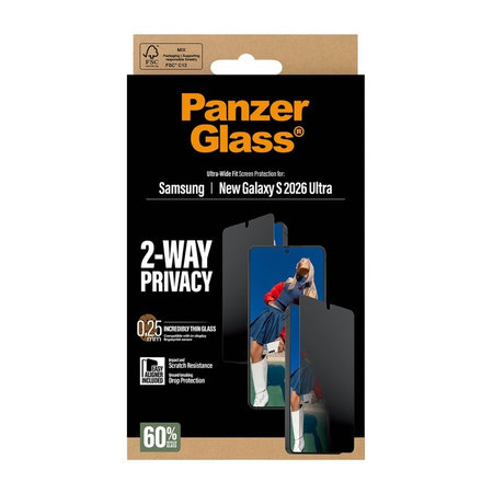 PanzerGlass - UWF 2-Way Privacy kaljeno steklo z aplikatorjem Samsung Galaxy S26 Ultra, prozorno