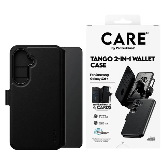 Ovitek Tango Wallet Two-In-One s QI za Samsung Galaxy S26+, Črna, PanzerGlass