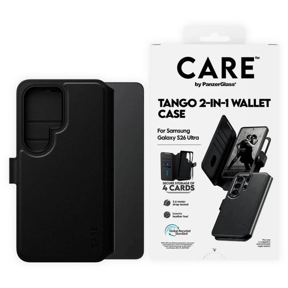 Ovitek Wallet Tango Two-In-One z QI za Samsung S26 Ultra, črna, CARE