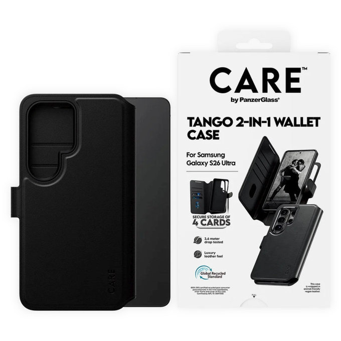 Ovitek Wallet Tango Two-In-One z QI za Samsung S26 Ultra, črna, CARE