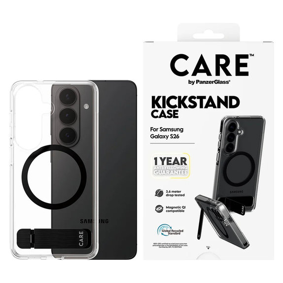 Ovitek Kickstand s črnim QI za Samsung Galaxy S26, Prozorna, PanzerGlass