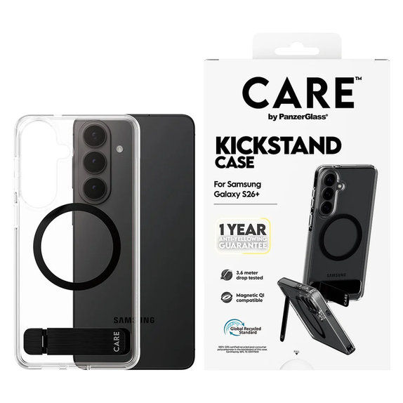 Ovitek Kickstand s črnim QI za Samsung Galaxy S26+, Črna, PanzerGlass