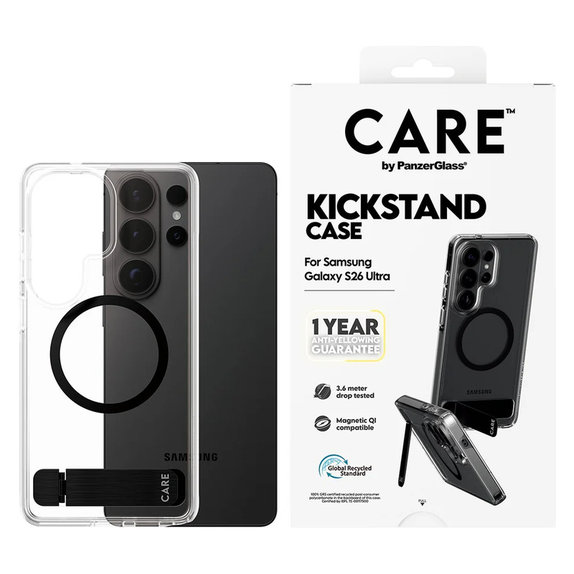 Ovitek Kickstand s črnim QI za Samsung Galaxy S26 Ultra, Prozorna, PanzerGlass