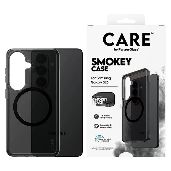 Ovitek Smokey s črnim QI za Samsung Galaxy S26, Črna, PanzerGlass