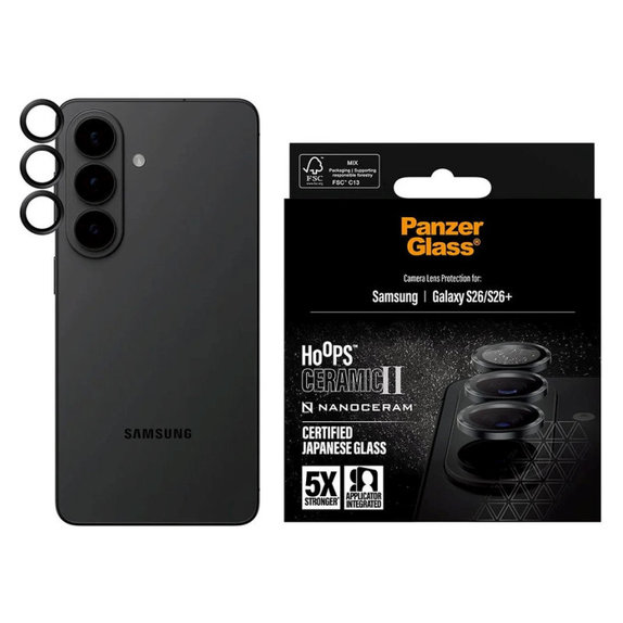 Zaščita objektiva Hoops Ceramic II za Samsung S26/S26+, Črna, PanzerGlass