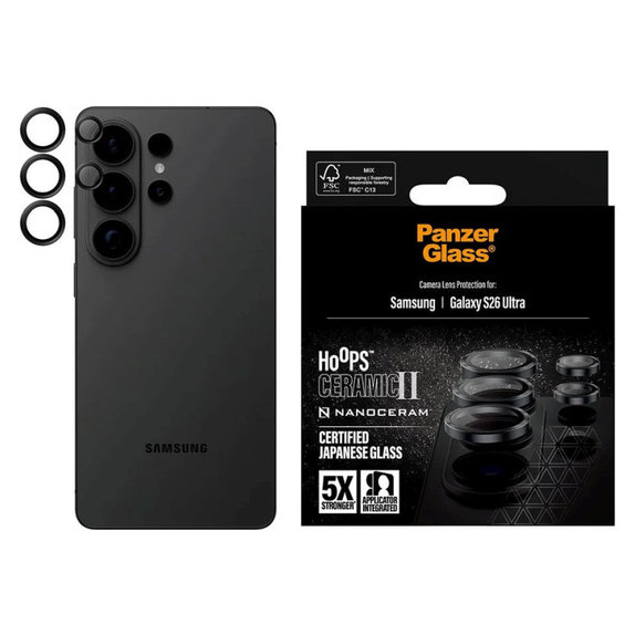 Zaščita objektiva Hoops Ceramic II za Samsung S26 Ultra, Črna, PanzerGlass