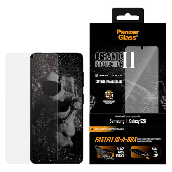 Kaljeno steklo UWF Ceramic s Fastfit In-A-Box za Samsung Galaxy S26, Prozorna, PanzerGlass