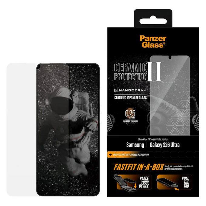 UWF Ceramic kaljeno steklo s FASTFIT In-A-Box za Samsung S26 Ultra, Transparent, PanzerGlass