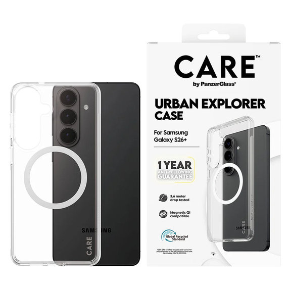 Ovitek Urban Explorer z belim QI za Samsung Galaxy S26+, Prozorna, PanzerGlass