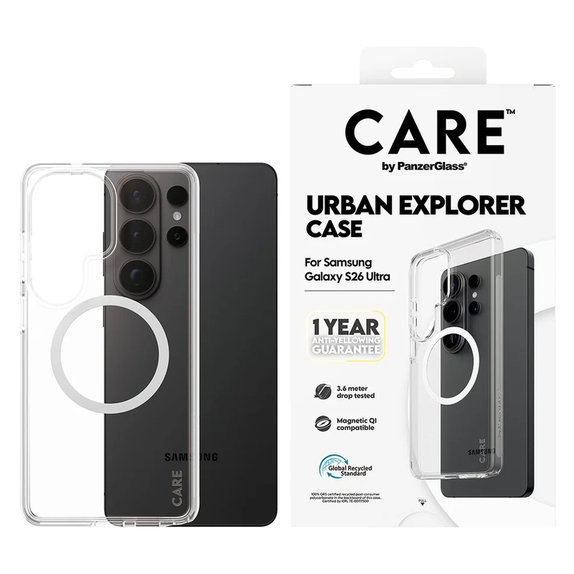 Ovitek Urban Explorer z belim QI za Samsung Galaxy S26 Ultra, Prozorna, PanzerGlass