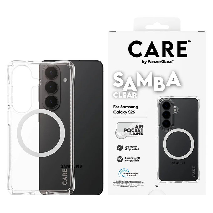Ovitek Samba z belim QI za Samsung Galaxy S26, Prozorna, PanzerGlass