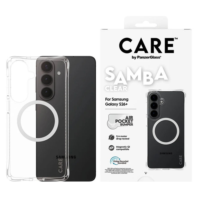 Ovitek Samba z belim QI za Samsung Galaxy S26+, Prozorna, PanzerGlass