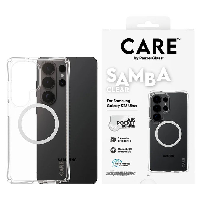 Ovitek Samba z belim QI za Samsung Galaxy S26 Ultra, Prozorna, PanzerGlass