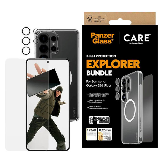 Bundle 3v1 Explorer za Samsung S26 Ultra, PanzerGlass