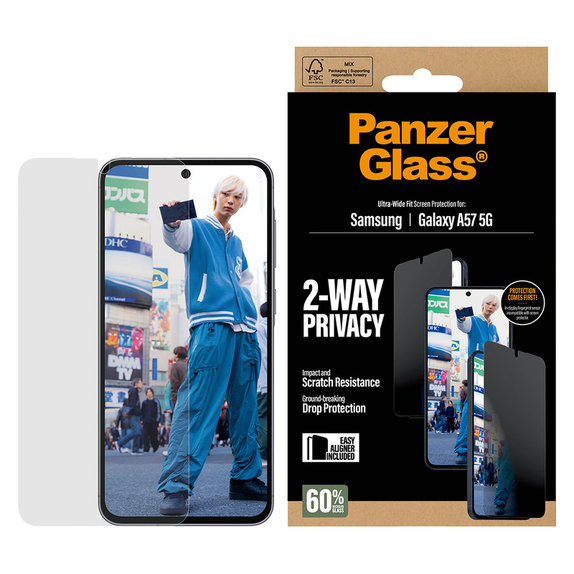 Kaljeno steklo UWF Privacy z aplikatorjem za Samsung Galaxy A57, Prozorna, PanzerGlass
