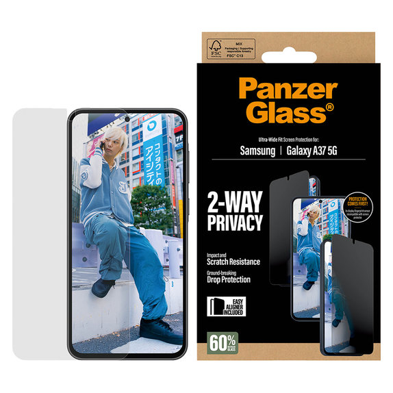 Kaljeno steklo UWF Privacy z aplikatorjem za Samsung Galaxy A37, Prozorna, PanzerGlass