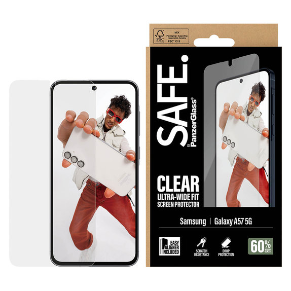 Kaljeno steklo UWF z aplikatorjem za Samsung Galaxy A57, Prozorna, SAFE by PanzerGlass