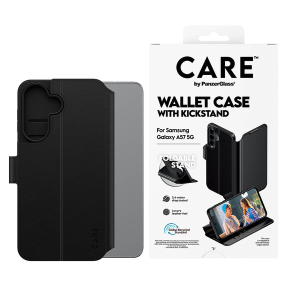 Ovitek Wallet Kickstand za Samsung Galaxy A57, Črna, PanzerGlass