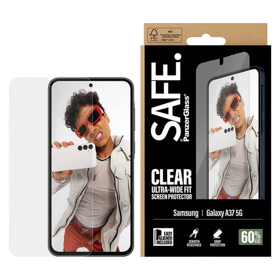 Kaljeno steklo UWF z aplikatorjem za Samsung Galaxy A37, Prozorna, SAFE by PanzerGlass