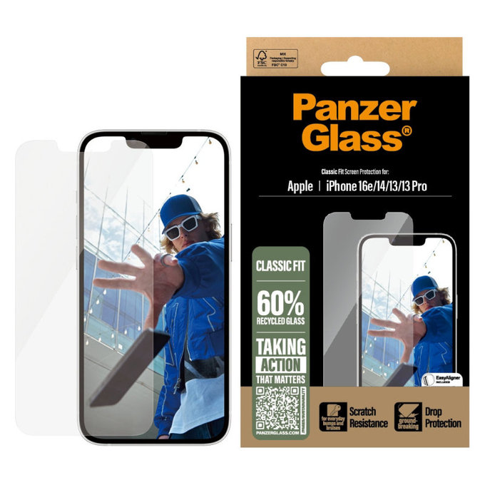 Kaljeno steklo z aplikatorjem za iPhone 17e/16e/14/13/13 Pro, Prozorna, PanzerGlass