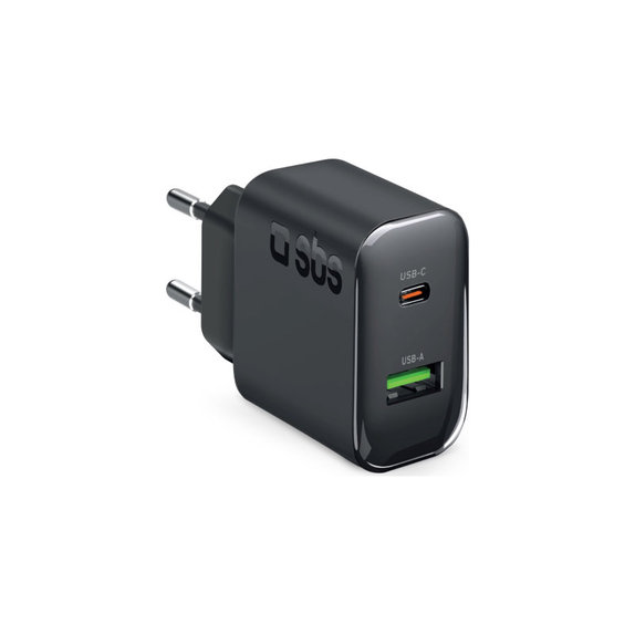 Potovalni adapter USB-A/USB-C, GaN, 65 W PD, črna, SBS