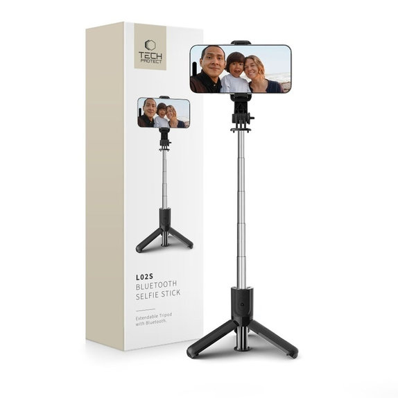 Selfie palica s stojalom L02S, črna, Tech-Protect