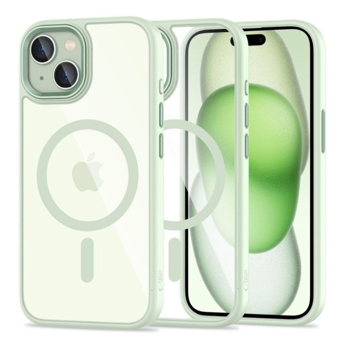 Ovitek MagMat MagSafe za iPhone 15, zelena/prozorna, Tech-Protect