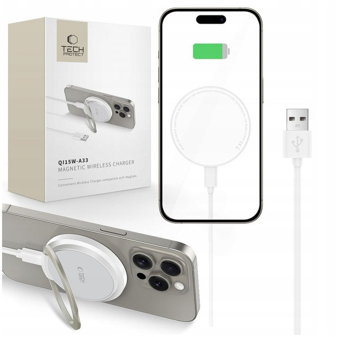 Brezžični polnilnik QI15W-A33 Magnetic MagSafe, bela, Tech-Protect