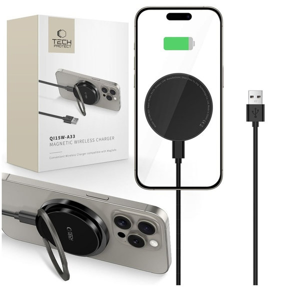 Brezžični polnilnik QI15W-A33 Magnetic MagSafe, črna, Tech-Protect