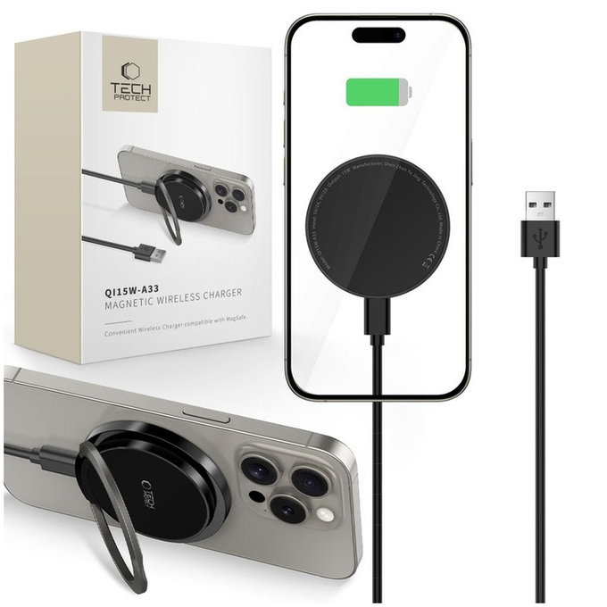 Brezžični polnilnik QI15W-A33 Magnetic MagSafe, črna, Tech-Protect