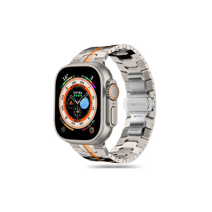 Pašček Stainless Line za Apple Watch 8 / 9 / 10 / 11 / SE / Ultra (44 / 45 / 46 / 49 mm), Titanium/Orange, Tech-Protect