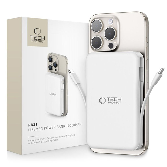 Powerbank PB31 Lifemag MagSafe 10000mAh, bela, Tech-Protect
