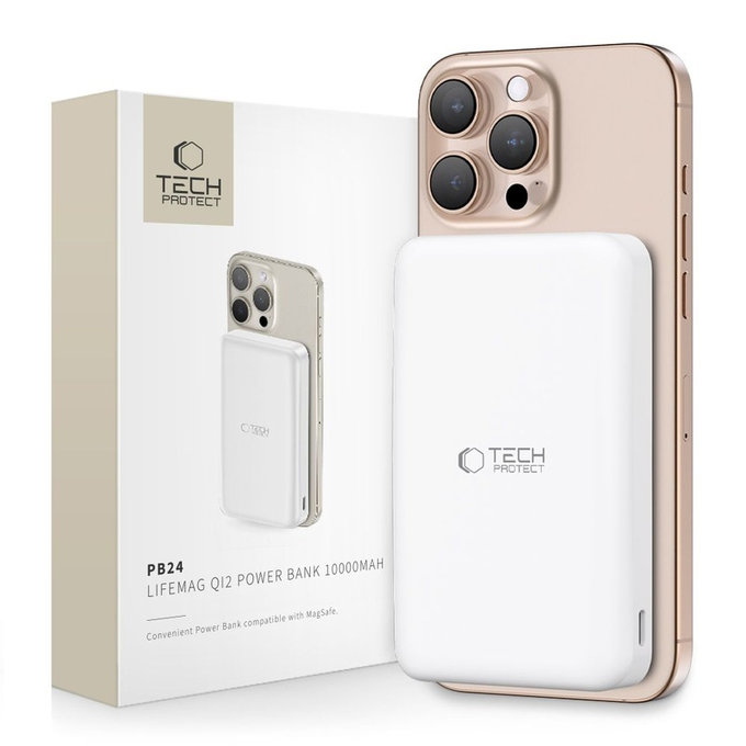 Powerbank PB24 Lifemag Qi2 MagSafe 10000mAh, bela, Tech-Protect