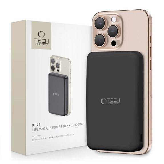 Powerbank PB24 Lifemag Qi2 MagSafe 10000mAh, črna, Tech-Protect