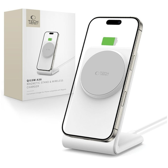 Brezžični polnilnik QI15W-A38 Magnetic MagSafe, bela, Tech-Protect