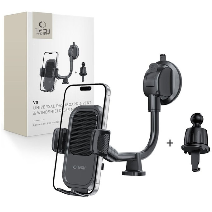 Avtomobilski nosilec V8 Universal Long Arm Dashboard & Windshield, črna, Tech-Protect