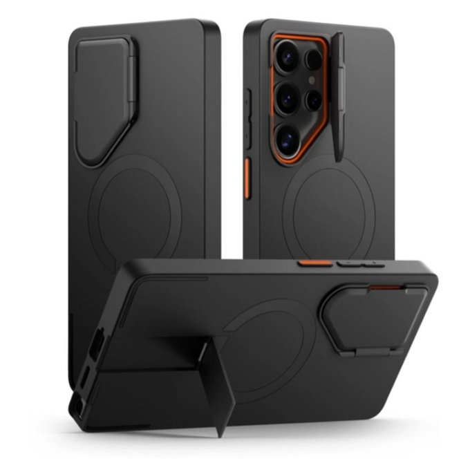 Ovitek Kevlar Aura MagSafe za Samsung S25 Ultra, črna/oranžna, Tech-Protect