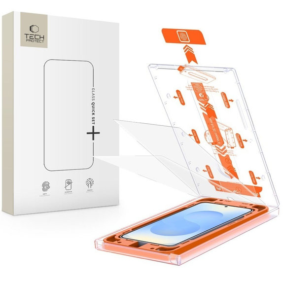 Kaljeno steklo Quick Set+ 2-PACK za Samsung S24 / S25, prozorna, Tech-Protect