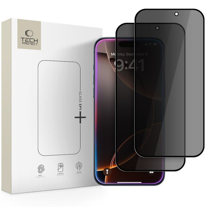 Privacy kaljeno steklo Glass Spy+ 2-PACK za iPhone 16 Pro / 17 / 17 Pro, privacy, Tech-Protect