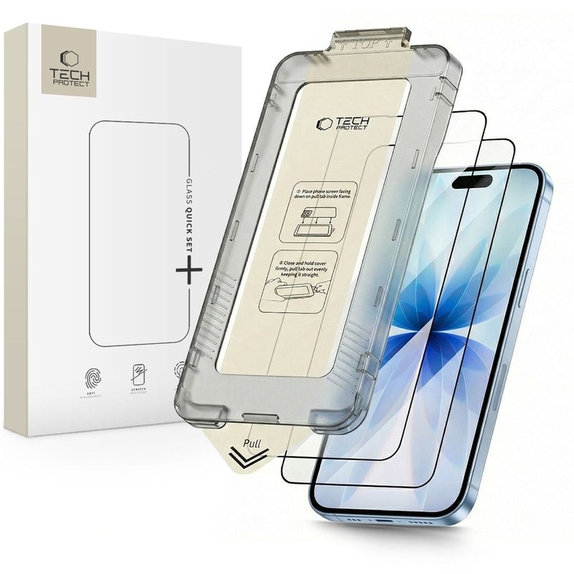 Kaljeno steklo Quick Set+ 2-PACK za iPhone 17, črna, Tech-Protect