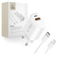 Omrežni polnilnik NCA20 2-PORT PD 20W / QC3.0 + Lightning Cable, bela, Tech-Protect