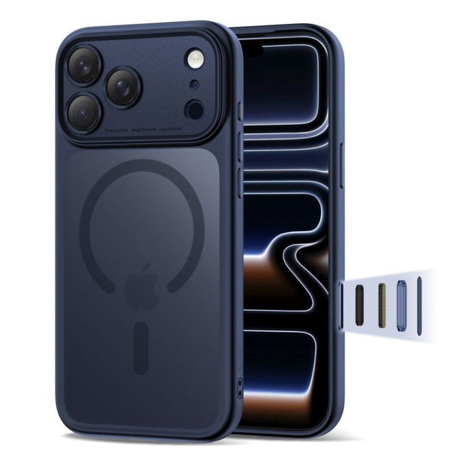 Ovitek MagPeak MagSafe CC za iPhone 17 Pro, Matte Deep Blue, Tech-Protect