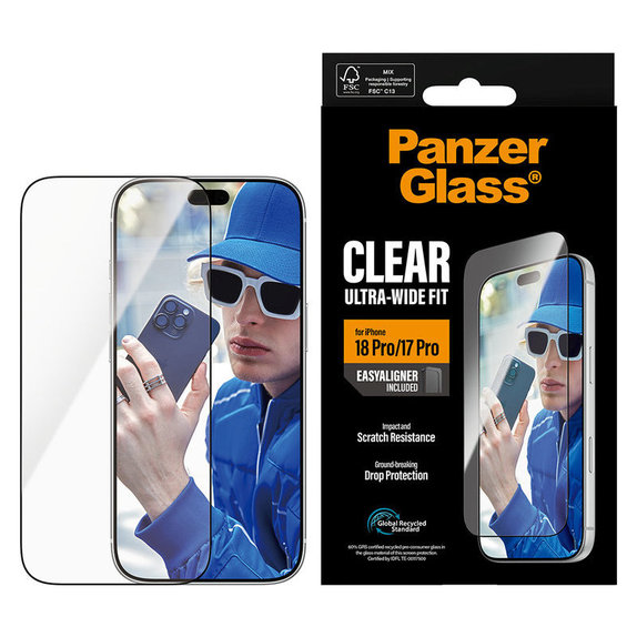 Kaljeno steklo UWF z aplikatorjem za iPhone 18 Pro/17 Pro, Črna, PanzerGlass