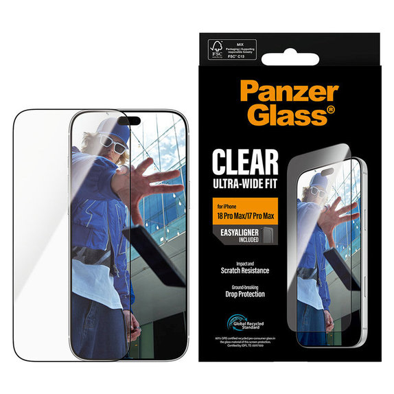 Kaljeno steklo UWF z aplikatorjem za iPhone 18 Pro Max/17 Pro Max, Črna, PanzerGlass