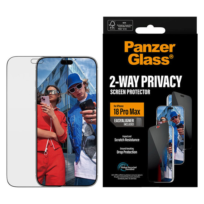 Kaljeno steklo UWF 2-Way Privacy z aplikatorjem za iPhone 18 Pro Max, Črna, PanzerGlass