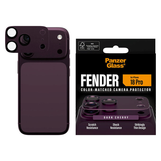 Zaščita objektiva Fender za iPhone 18 Pro, Dark Cherry, PanzerGlass