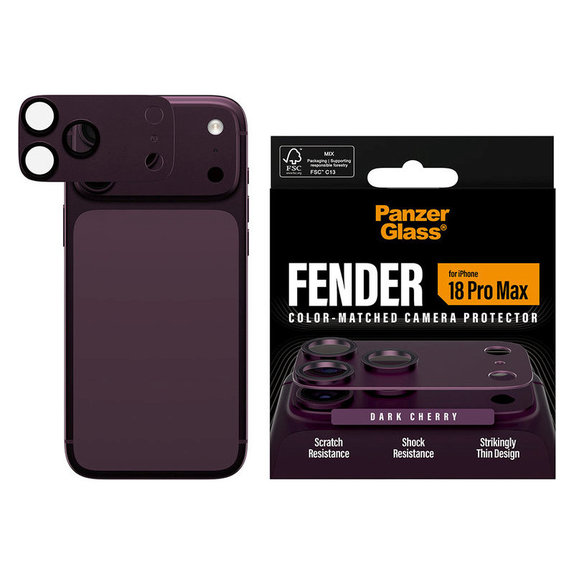 Zaščita objektiva Fender za iPhone 18 Pro Max, Dark Cherry, PanzerGlass