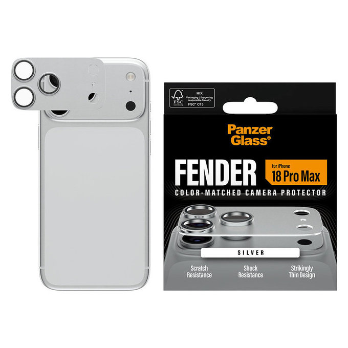 Zaščita objektiva Fender za iPhone 18 Pro Max, Srebrna, PanzerGlass